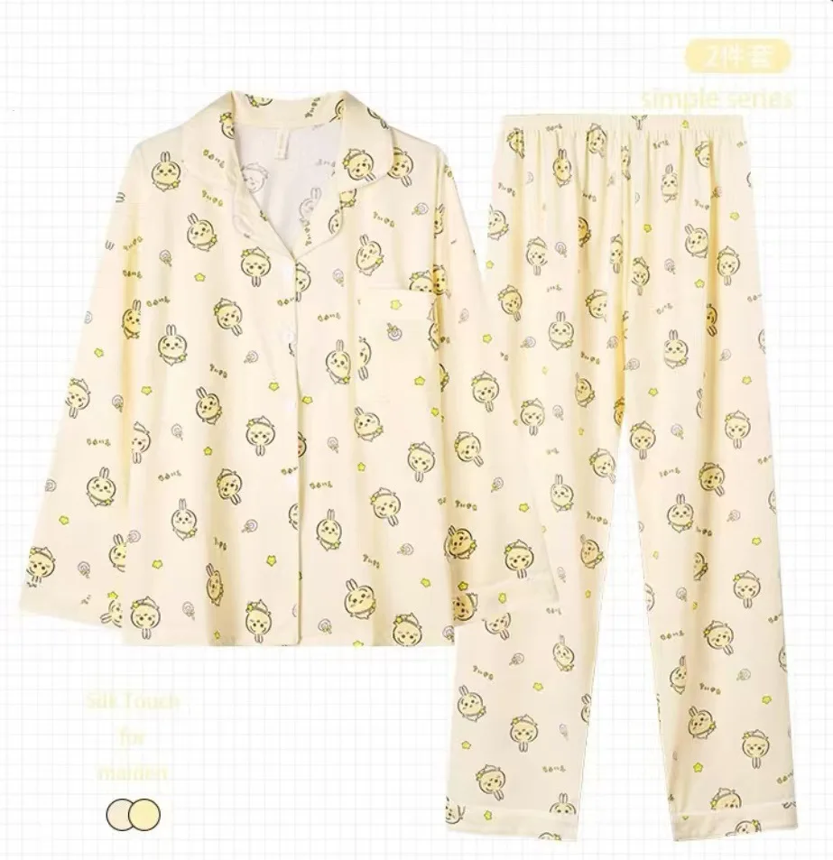 

Kawaii Women Usagi Cute Pajamas Set Long Sleeved Pant Anime Chiikawas Leisure Student Cartoon Comfort Loose Cute Girls Homewear