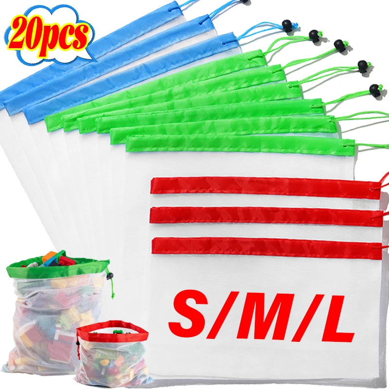 

Multi-size Kitchen Fruit Vegetable Bags Mesh Drawstring Storage Bag Reusable Kids Toys Building Block Puzzle Pouches Organizers