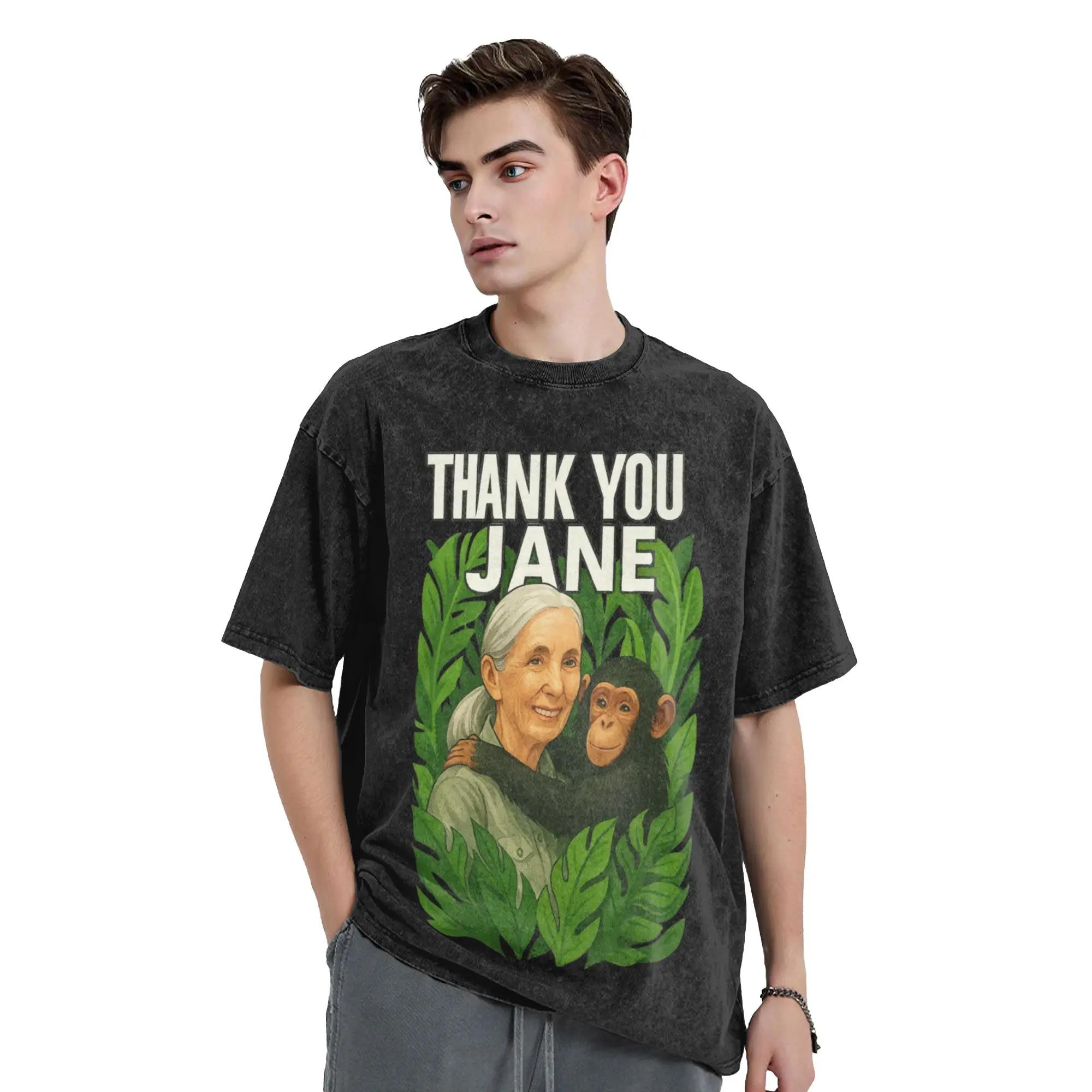 Jane Goodall science memorial animal rights Vintage Washed T Shirts Men Women's Cotton Novelty T-Shirts Clothes Plus Size