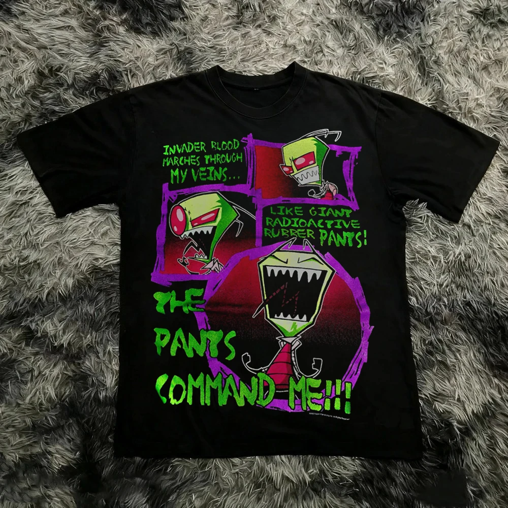 Vintage Invader Zim Cartoon Print Short Sleeve T-Shirt Retro Unisex Graphic Tee 90s Nostalgia Summer Streetwear Y2K Tee Top