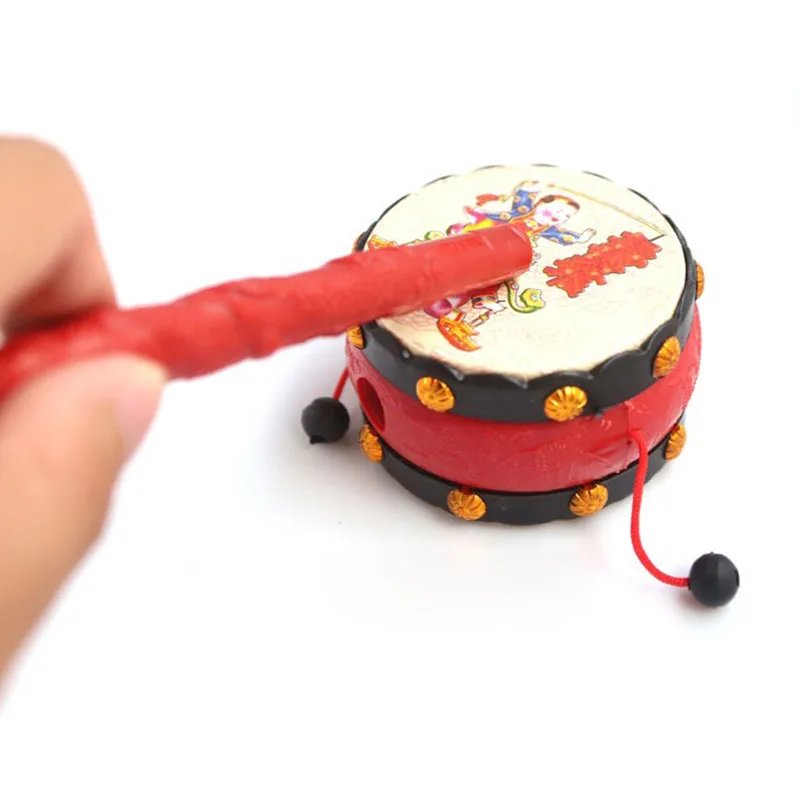 1PC Classic Toys Red Black Plastic Chinese Traditional Rattle Drum Spin Toy for Kids Baby Interesting Toy Gift