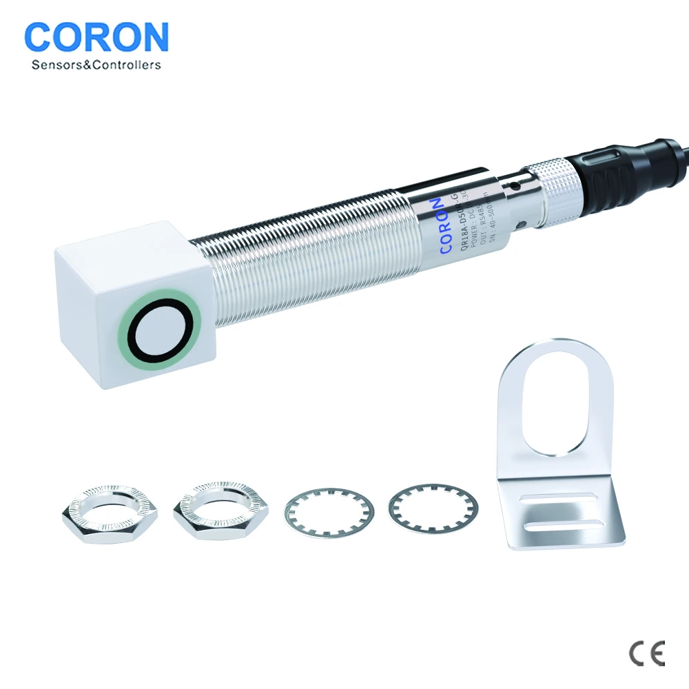 QR18L-D50U-G Ultrasonic Sensor DC24V Analog 0-10V Output Side Detection 50-500mm Distance M12 Connector IP67 Rated Metal