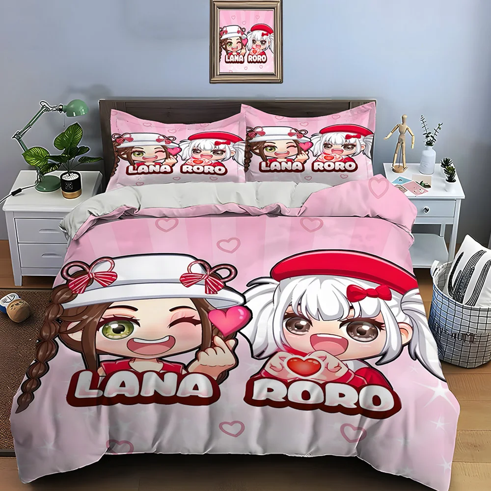 Cute cartoon girls with hearts Bedding Set for Kids Luxury Gift 3pcs Digital Print Comforter Set Soft Comfortable Breathable