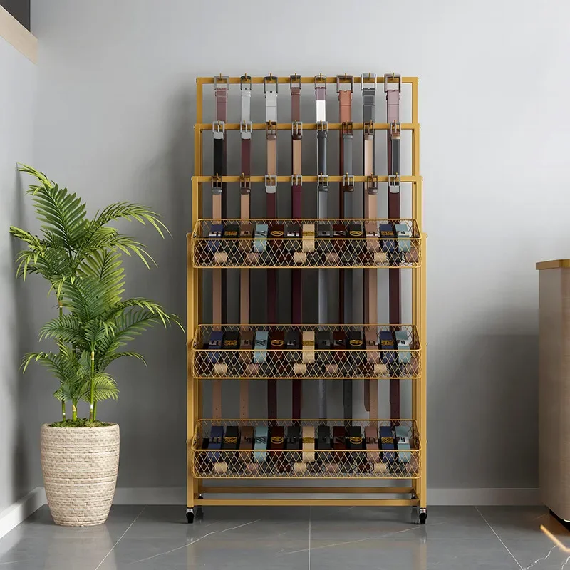 

Iron Artwork With Painted FinishClothing Store Belt Display Rack Floor-to-ceiling Multi-functional Belt Storage Rack Supermarket