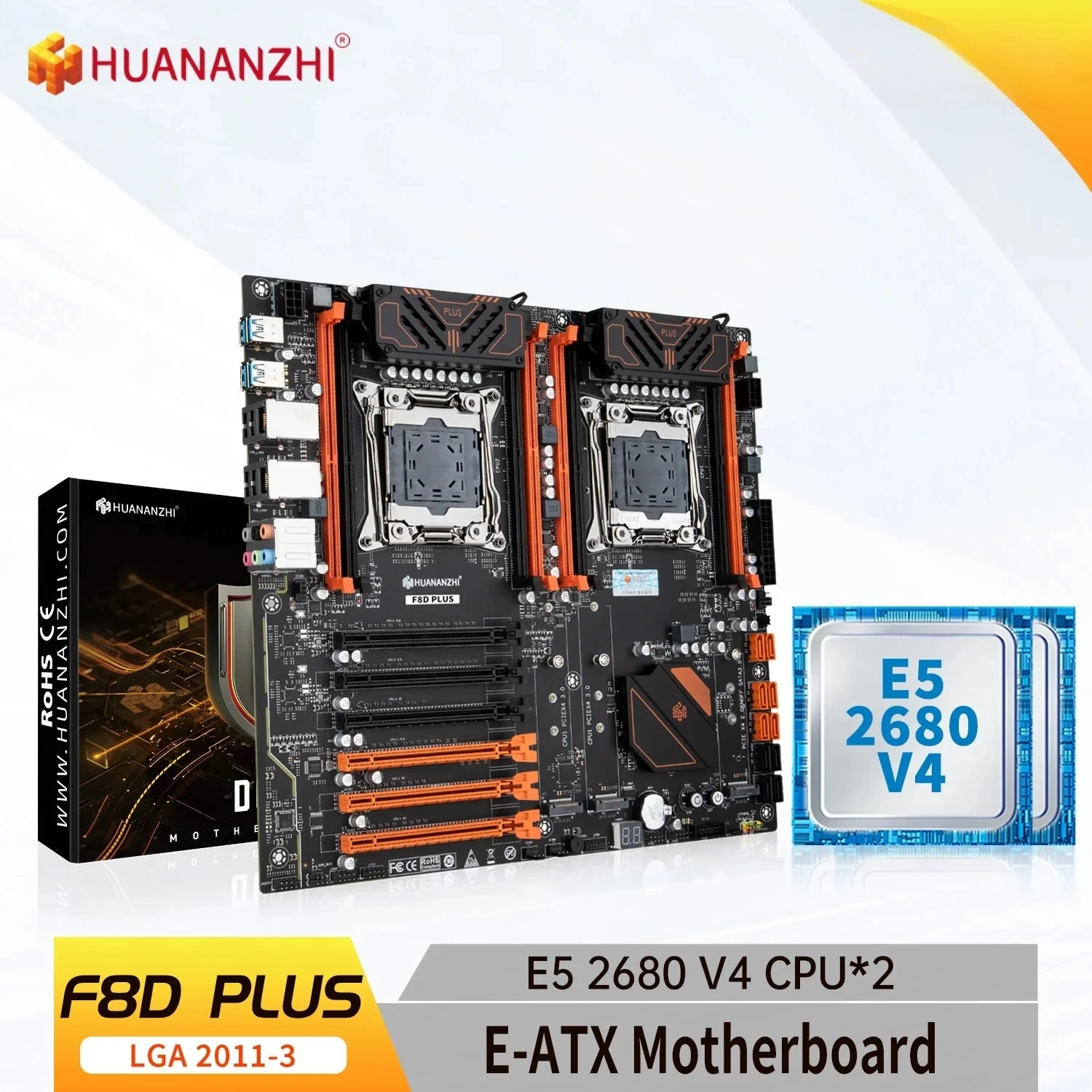 HUANANZHI X99 F8D PLUS LGA 2011-3 XEON X99 Motherboard with Intel XEON E5 2680 V4 *2 Combo Kit Set Support DDR4 RECC NON-ECC RU