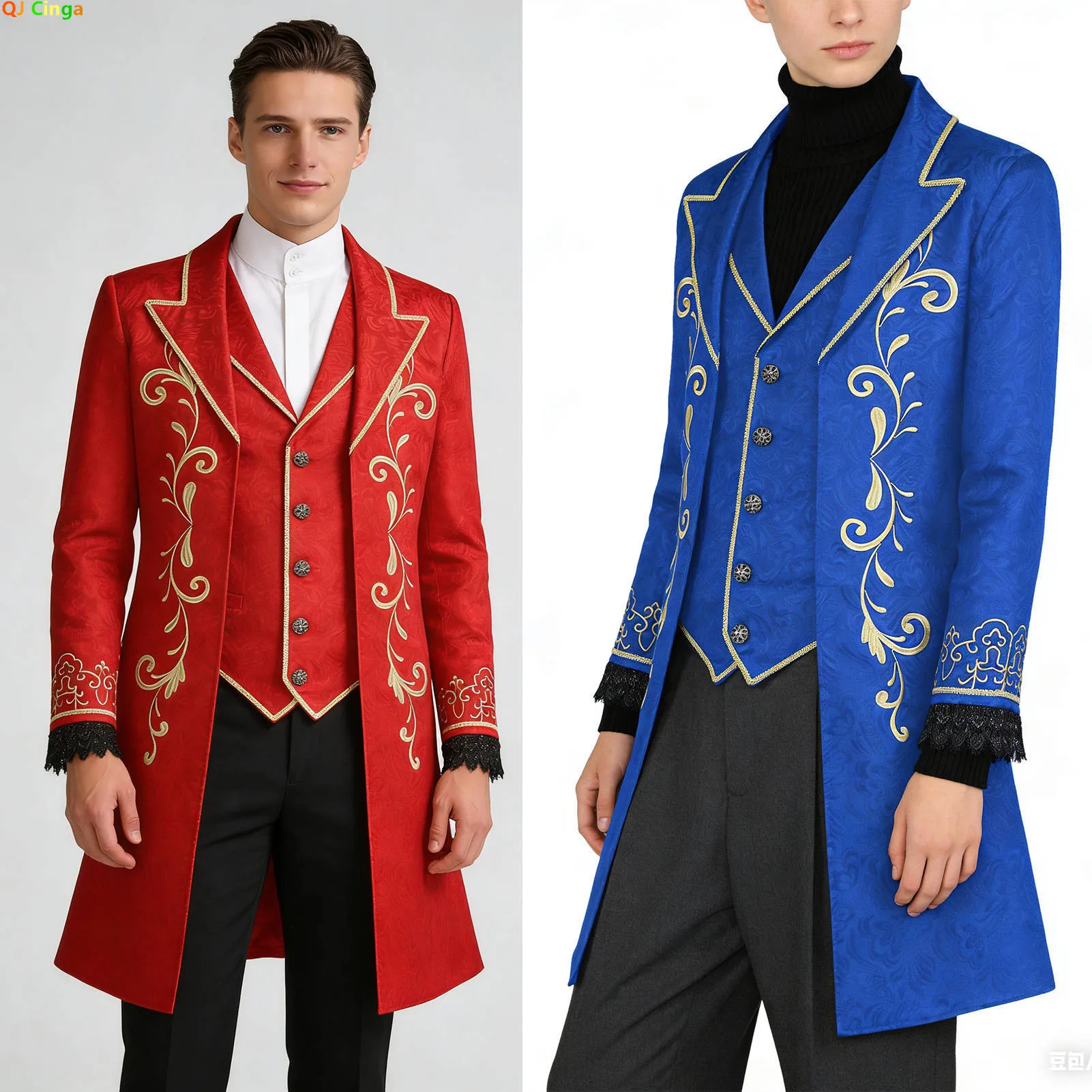 

Medieval-inspired Men's Red Court Prince Formal Jacket, Halloween Cosplay Trench Coat, Available in Black or Blue. New 2026