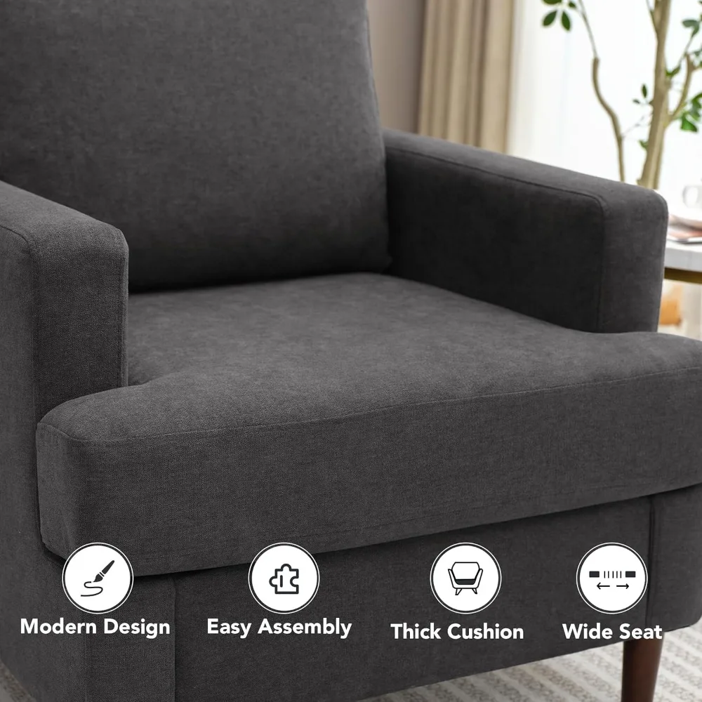 Mid-Century Accent Chair,Modern Linen Fabric Armchair for Living Room,Comfy Upholstered Reading Accent Chairs for Bedroom