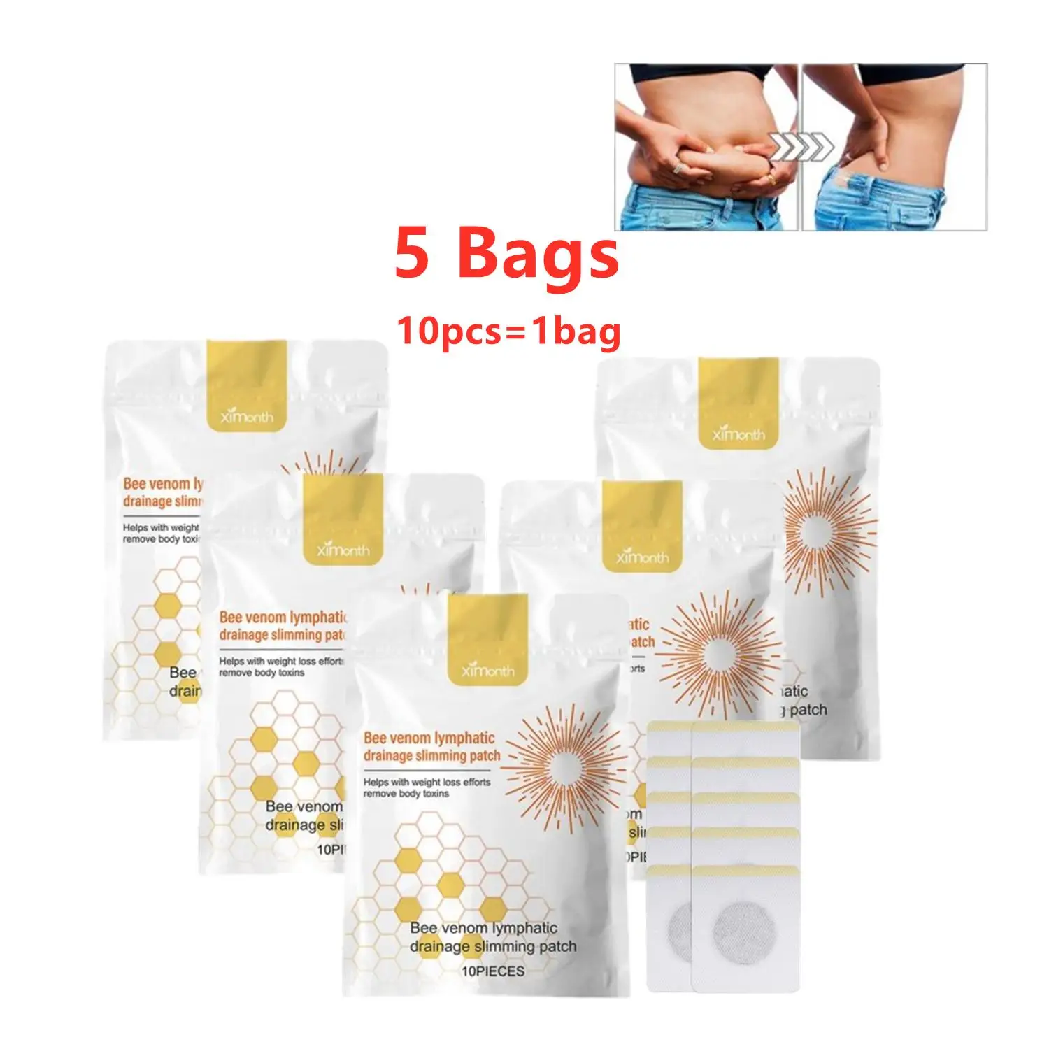 

50 Pieces Bee Slimming Patch Body Sculpting Belly Stickers Fat Burning Weight Loss Body Firming Waist Thin Arm Slim Navel