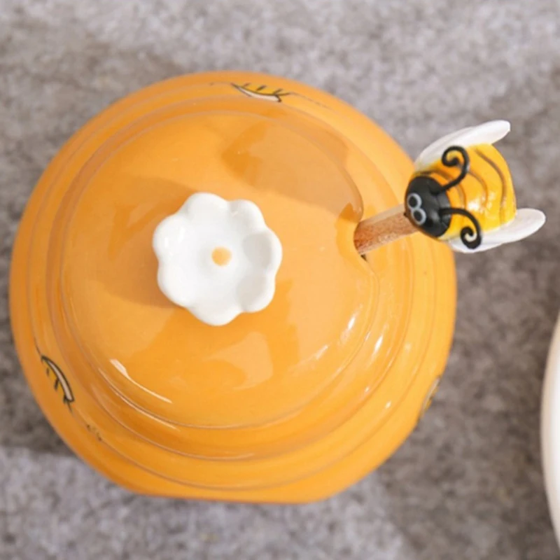 Ceramic Beehive Honey Pot And Wooden Dipper Honey Jar With Lid Honey Stir Bar For Honey Jar Supplies Kitchen Accessories