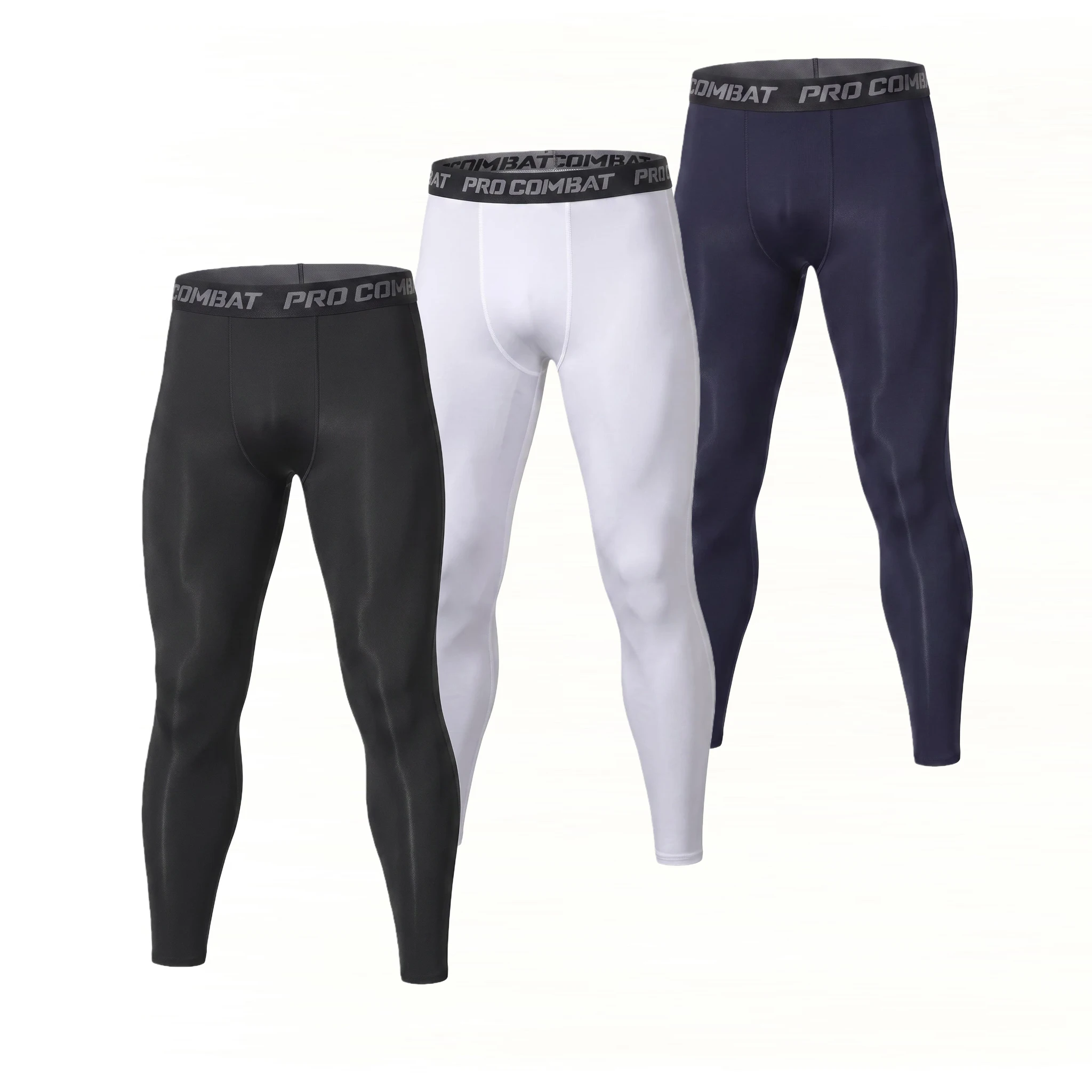 3 Pack Men's 9/10 Length Long Pants Quick Dry Breathable Athletic Base Layer Tights Gym Workout Running Sports Long Bottoms
