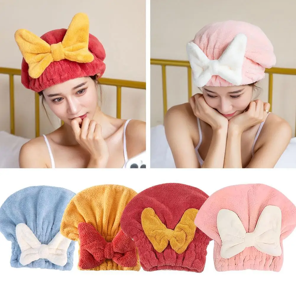 

Microfiber Drying Hair Caps For Women Girls Quick Dry Hair Towel Turban Hat Bathing Soft Hair Towel Wrap With Cute Butterfly Bow