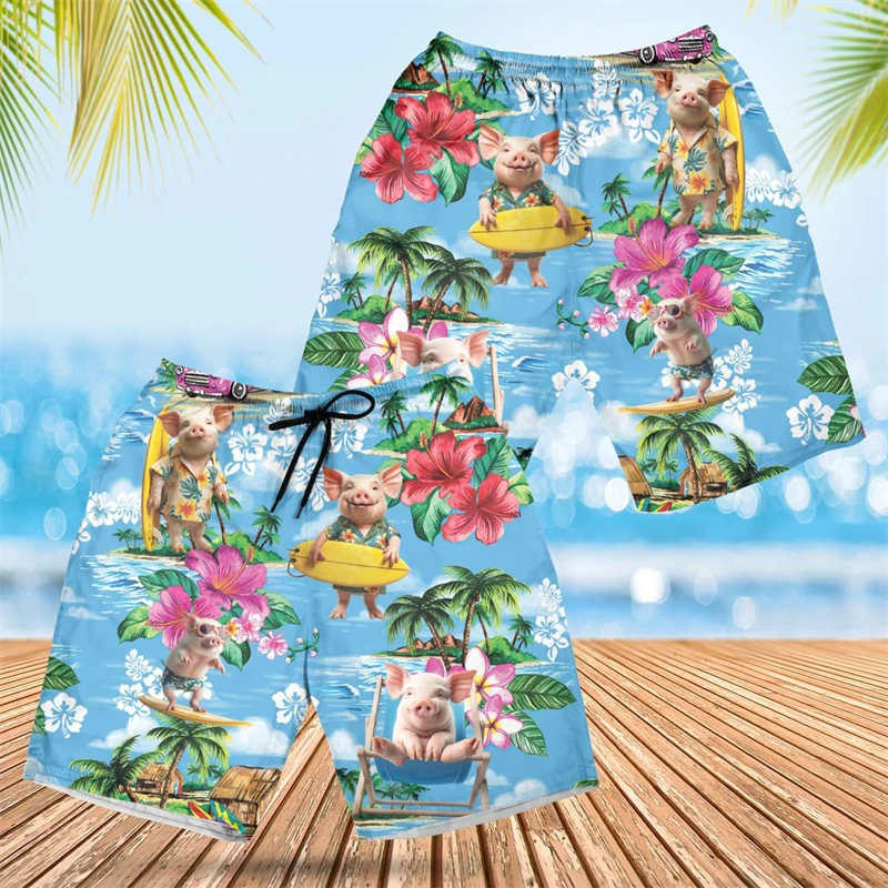 Hip Hop Pig Graphic Short Pants For Men Clothes Funny Design Beach Shorts Hawaiian Animal Boy Trunks Women Aloha Trousers Tops