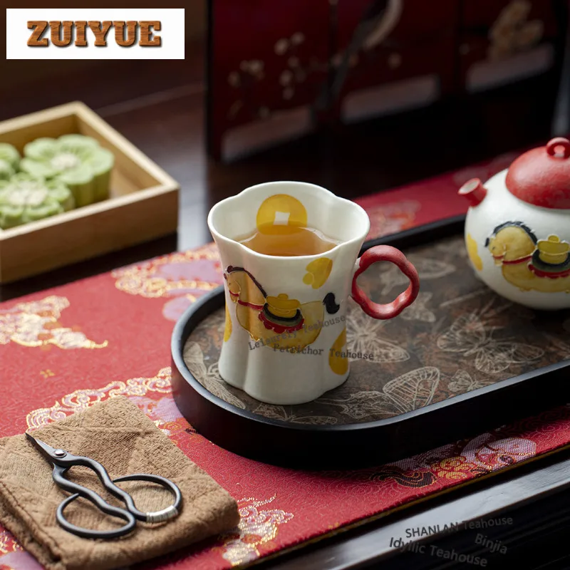120ml Hand Painted Horse Get Wealth Teacup Luxury Tea Bowl Sample Tea Cup Tea-tasting Personal Cup Chazhan Master Cups Cha Craft