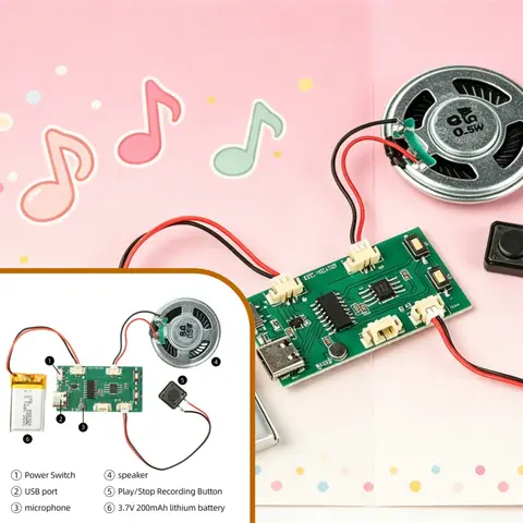 DIY Recording Playback Module, 8MB MP3 Audio Chip, Type-C Charge, One-key Record, Rechargeable for Greeting Card, 3D Book