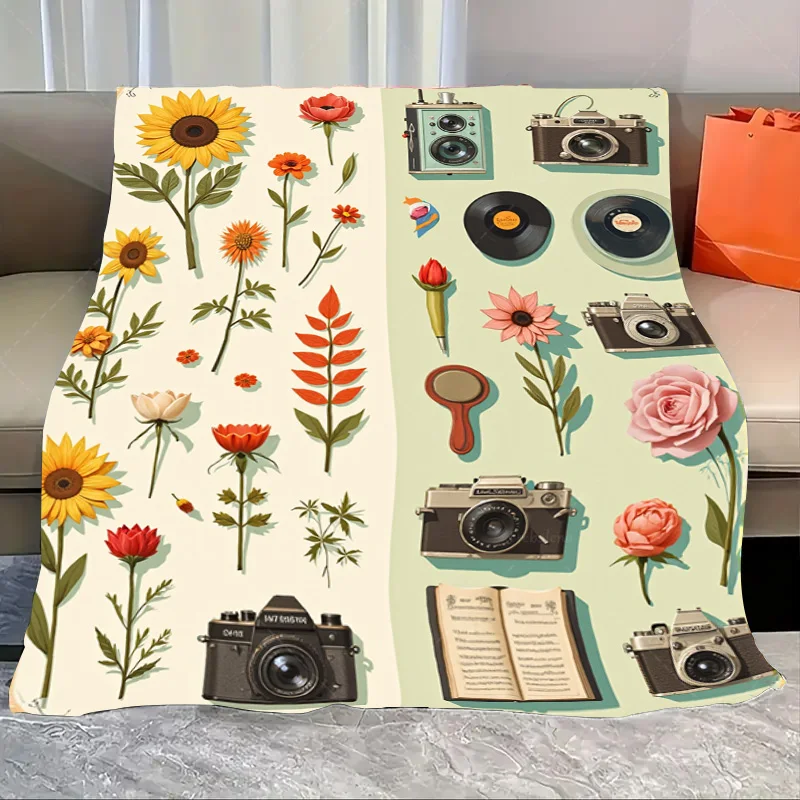 1 قطعة بطانية الفانيلا خمر الأزهار وكاميرا طباعة رمي بطانية لديكور المنزل مريح #1