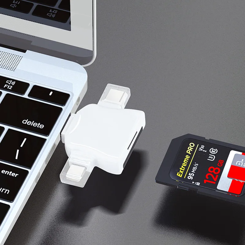 Rains to SD Card Reader pour iPhone, USB Camera SD, 4 en 1, OTG, Type C, TFAdapter, Compatible SD, TF Card, USB 3.0 Adapter