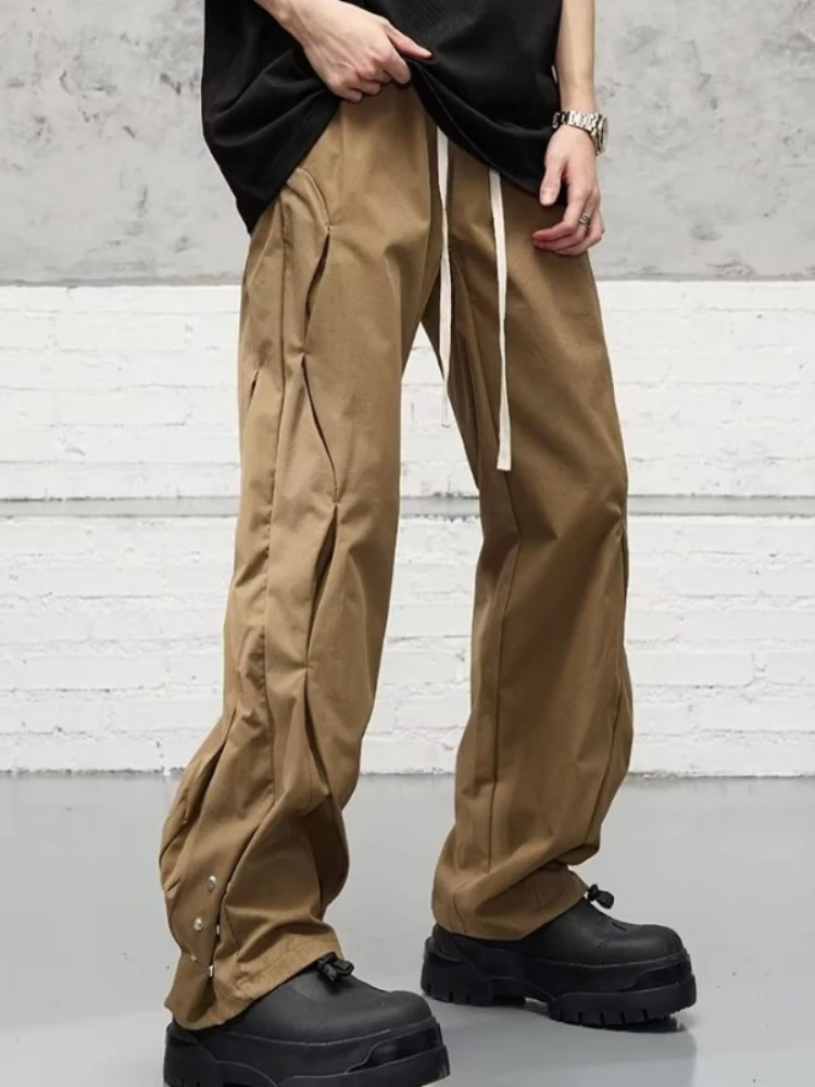 Mens Pants Popular Trendy Streetwear American Style Rivet Solid Color Handsome Spring Autumn Male All-match Trousers Versatile