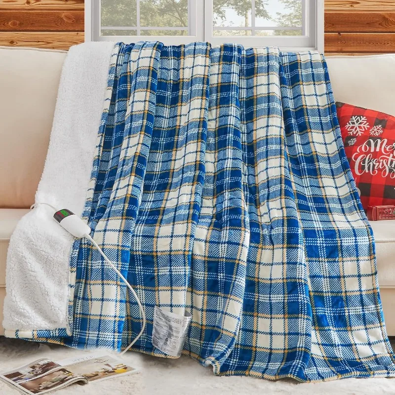 Heated Blanket Electric, Twin Size 62x84, Heating Blanket w/10 Heating Levels & 8 Hours Auto Off, Checkered Plaid Blanket Warmer