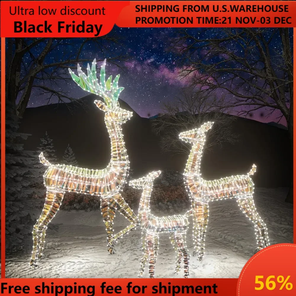 

3-Piece Reindeer Christmas Decoration Outside, Christmas Deer Family Set with 230 LED Colorful Lights All-Weather (Buck-100/Doe