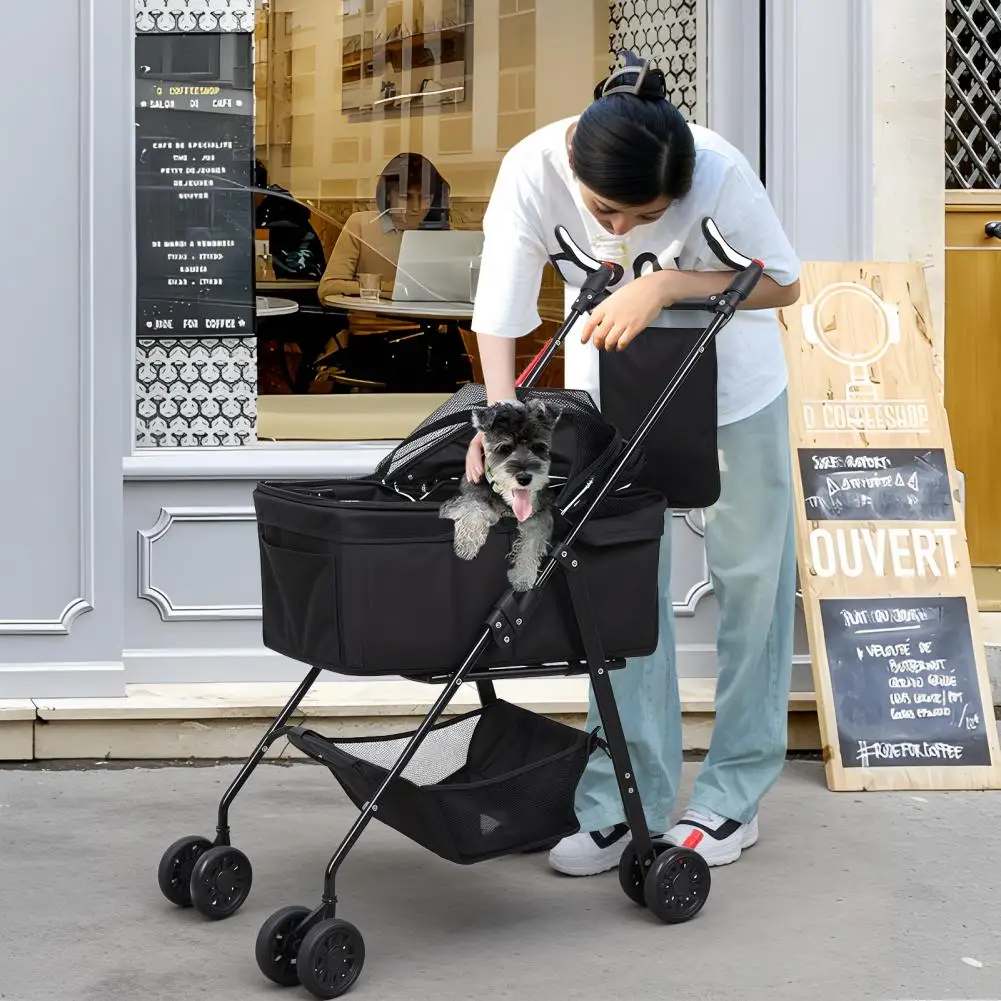 

Dog 2 in 1 Stroller Dog Box Transport Foldable Cat Stroller, 360° Wear-resistant Rubber Wheels, with Storage Basket