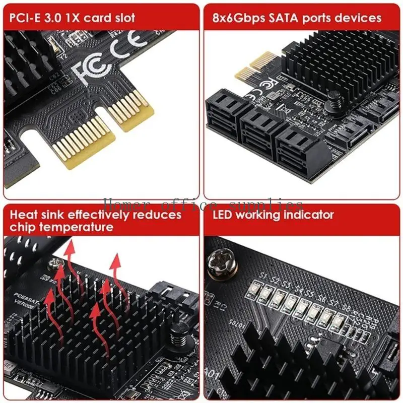 

K43B PCIE to 8 Port SATA3.0 Expansion Card Controller Expansion Boards Replacements