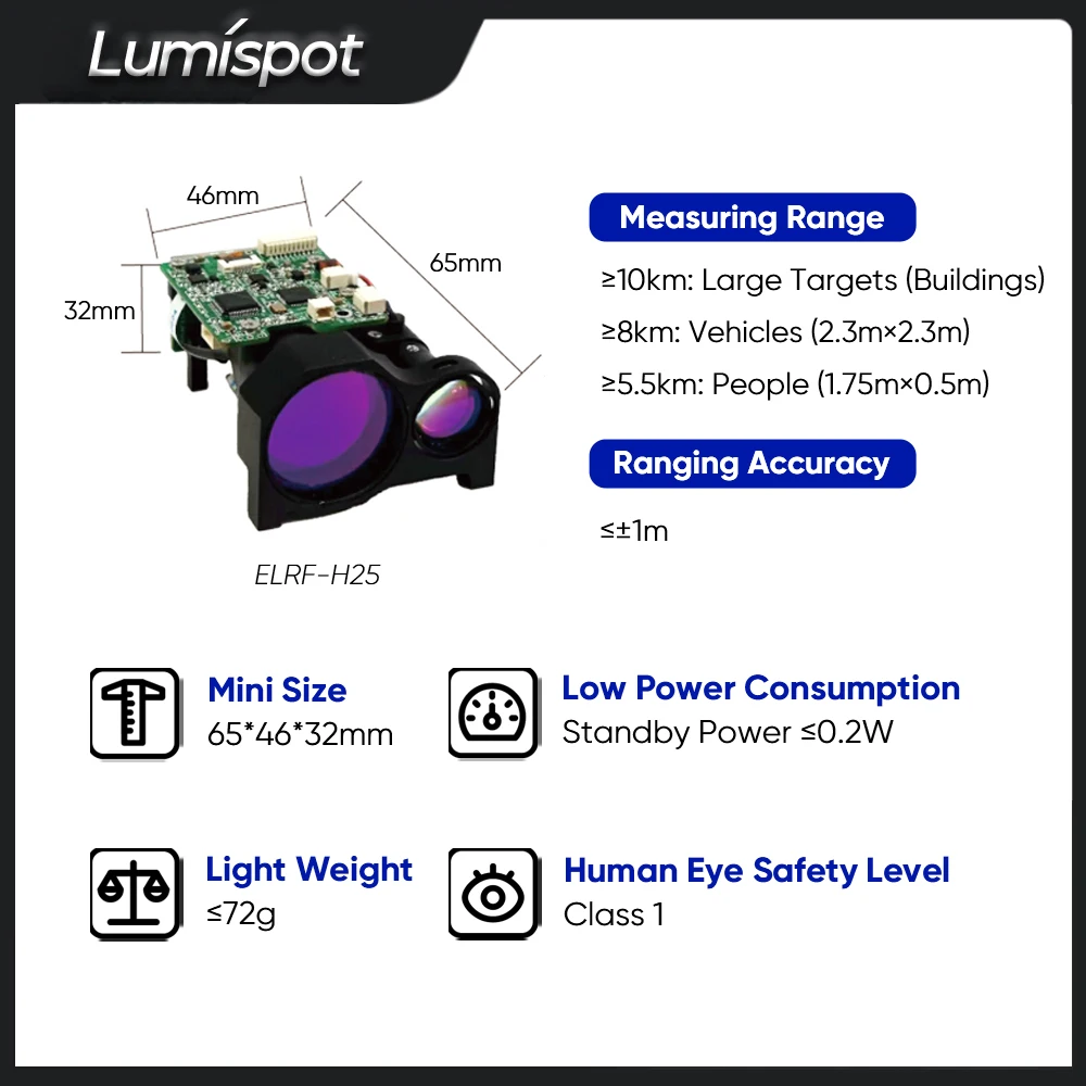 Lumispot RS422/TTL 1535nm 8000m Professional Laser Ranging Module