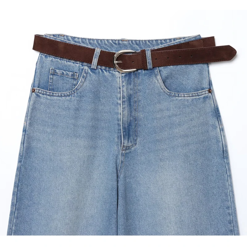MUJER 2025 Blue Cargo Jeans for Women Belt High Waist Jeans Woman Streetwear Y2K Denim Pants Women Summer Casual Women's Jeans