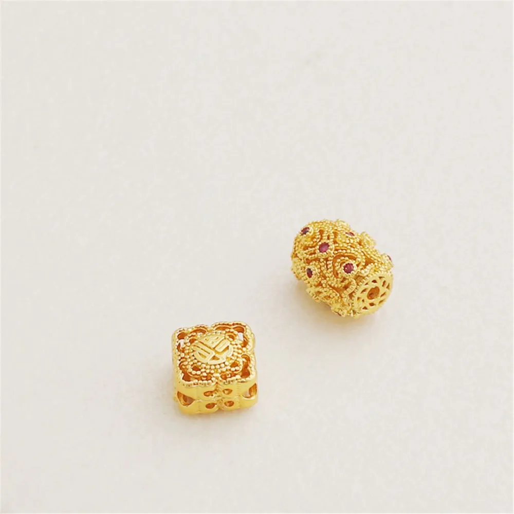 Double-Sided Hollow Bucket Beads, Ancient Method, Matte Gold, Zirconium, Separated Beads, DIY Bracelet, Necklace Accessory