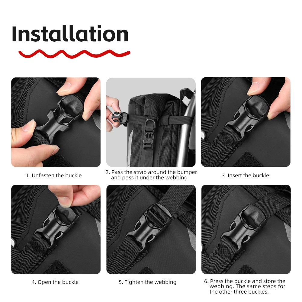 Rhinowalk Motorcycle Bumper Bag 6L Waterproof Motor Crash Bar Bag With Support Board Back Panner Side Bag Molle System