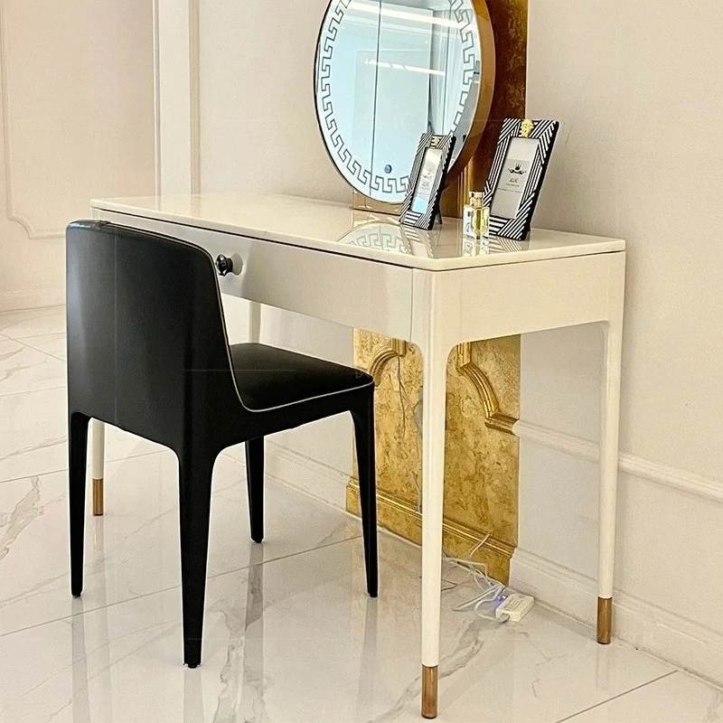 

Italian minimalist dresser, high-end makeup table, stool, bedroom, full-body mirror, storage cabinet integrated