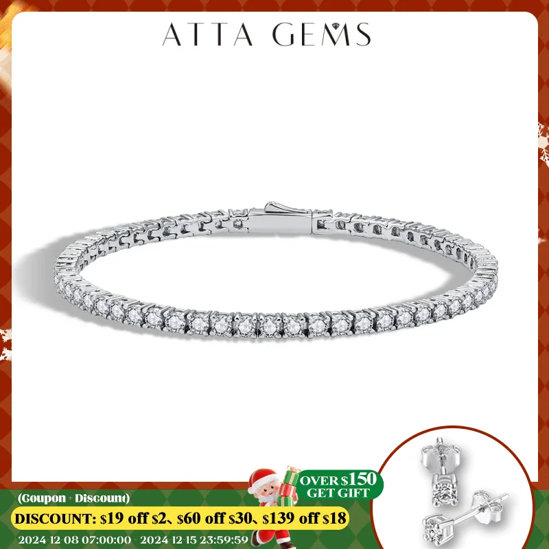 ATTAGEMS D Color Round Cut 5.0 4.0mm Moissanite Tennis Bracelet for Women Man Real 925 Sterling Silver Pass Diamond Tester Gift