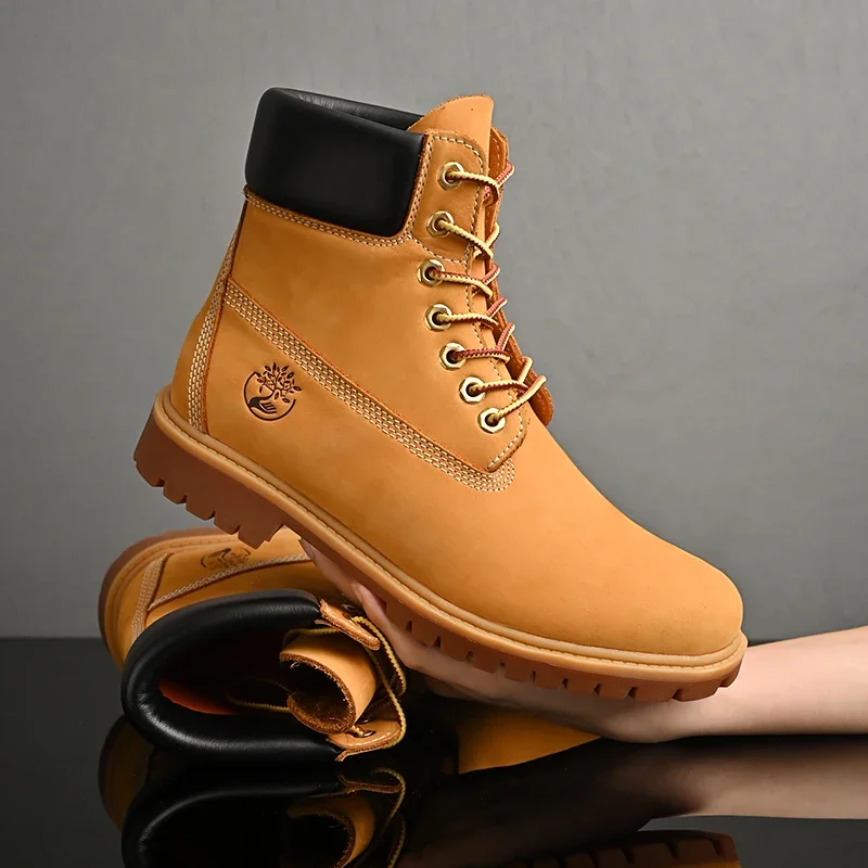 Unisex Boots Fashion Casual High Top Boot High Quality Leather Ankle Boot Lace Up Platform Boots for Man Plush Warm Winter Botas