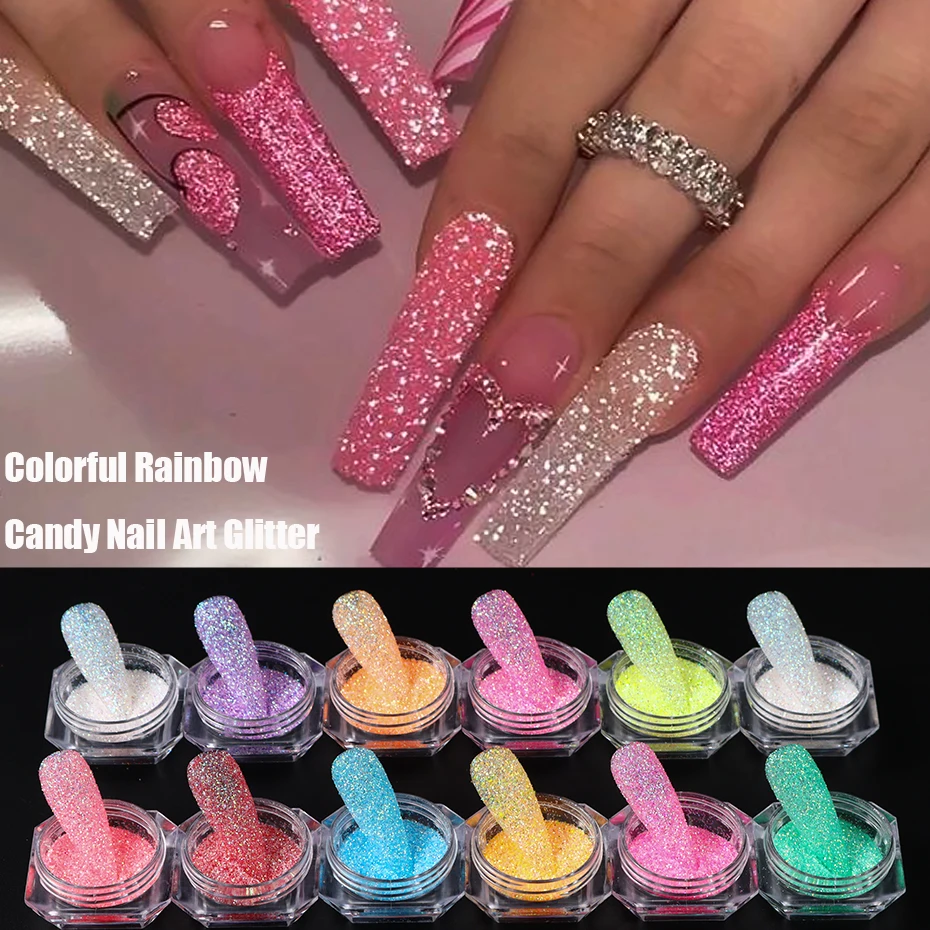 Iridescent Sugar Nail Glitter Colorful Candy Coat Powder Pigment For Manicure Sugar Effect Shiny Dust Nail Art Decorations