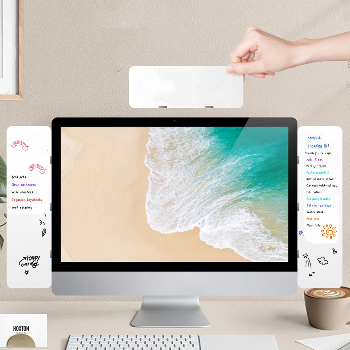 1 Magnetic Computer Screen Message Board, Erasable Desktop Office Monitor Side Whiteboard Memo Note Board, Refrigerator Cabinet Storage Rack Note