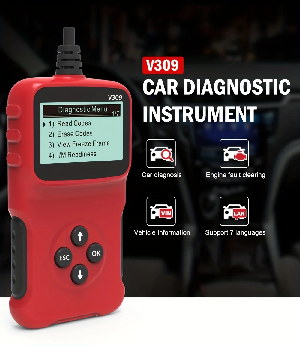 Car Scanner V309 ELM327 OBD2 OBDII Auto Diagnostic Tool Interface Scanner OBD Code Reader Car Check Engine Fault Diagnostic Tool
