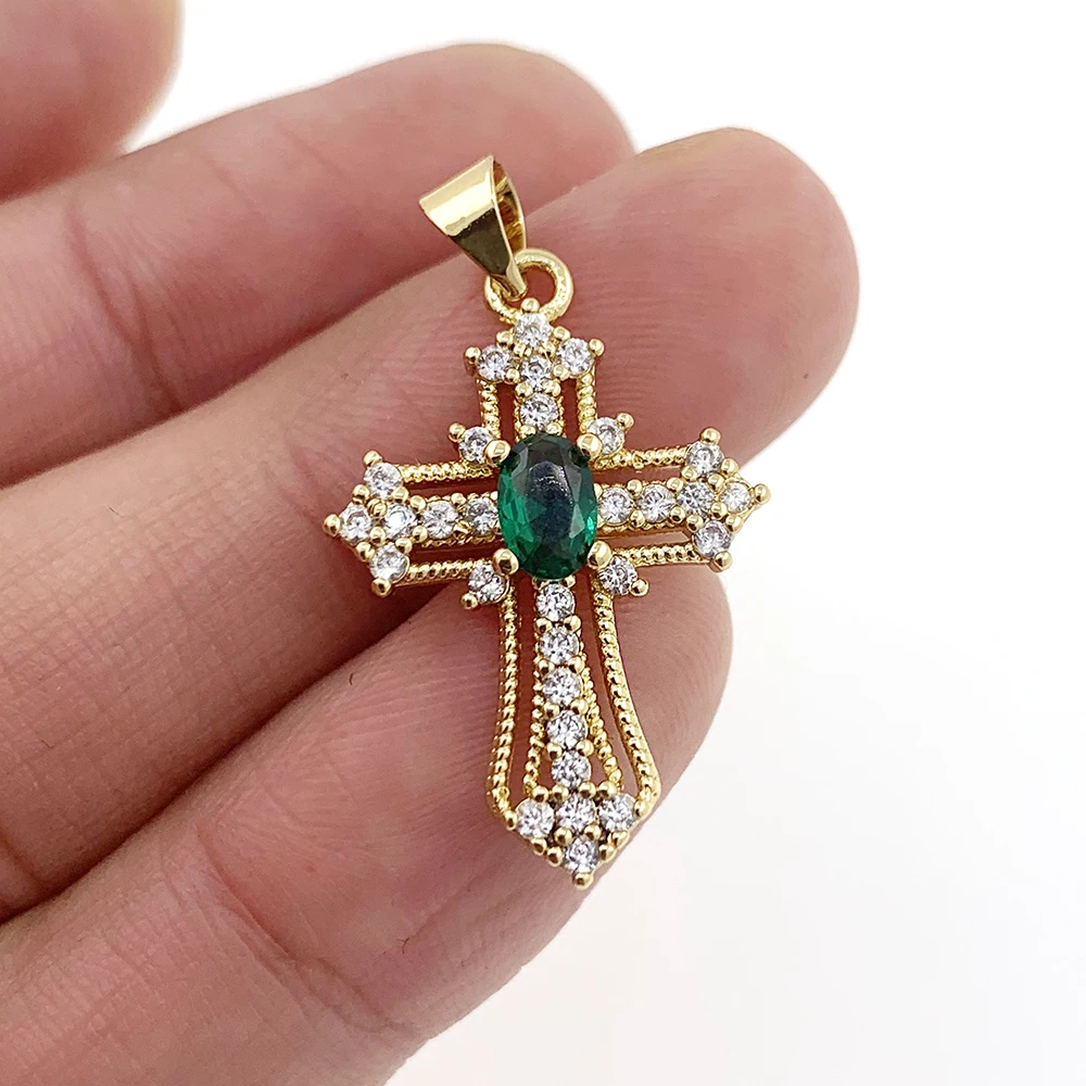 New Fashion Cross Charms wisiorek pozłacany kolorowy CZ sześcienny cyrkon Hip Hop fajny naszyjnik biżuteria akcesoria dla kobiet mężczyzn