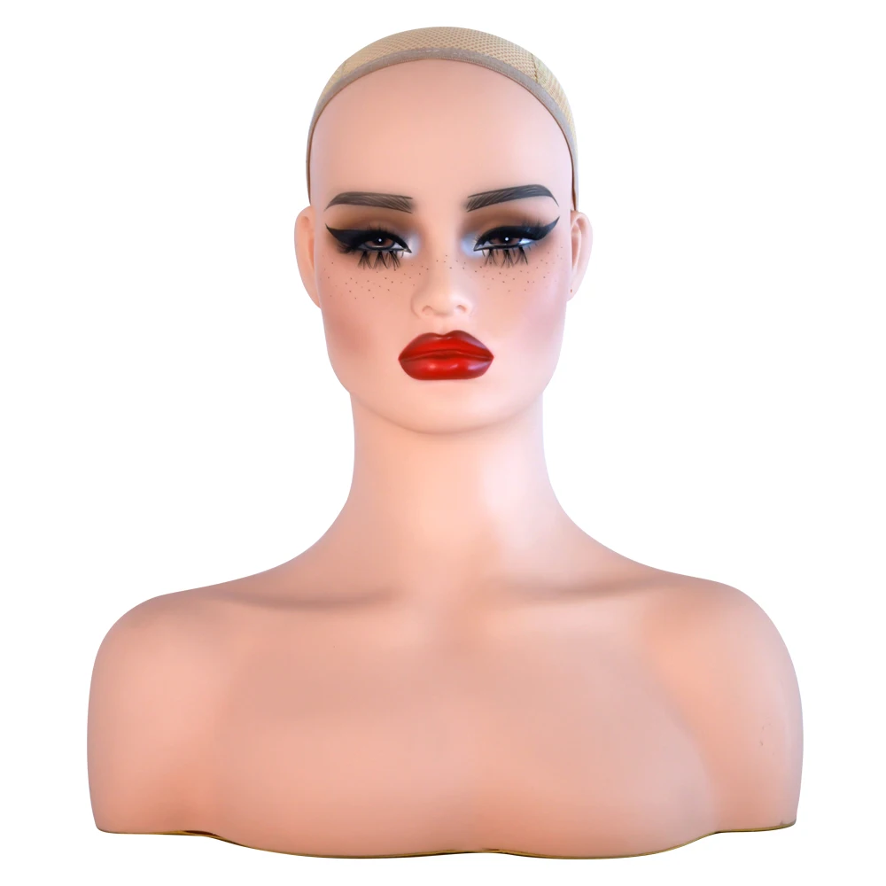スクエアフェイスマネキンヘッド1個 ウィッグヘッド シルバーアイシャドウ グリーンアイ リアルウィッグディスプレイマネキン ウィッグ ジュエリー 衣類用