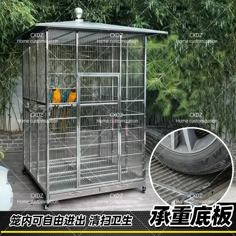 304 Stainless Steel Large Bird Cage Outdoor Rainproof Sunproof Luxury Villa Parrot Starling Cage Oversized Pet House