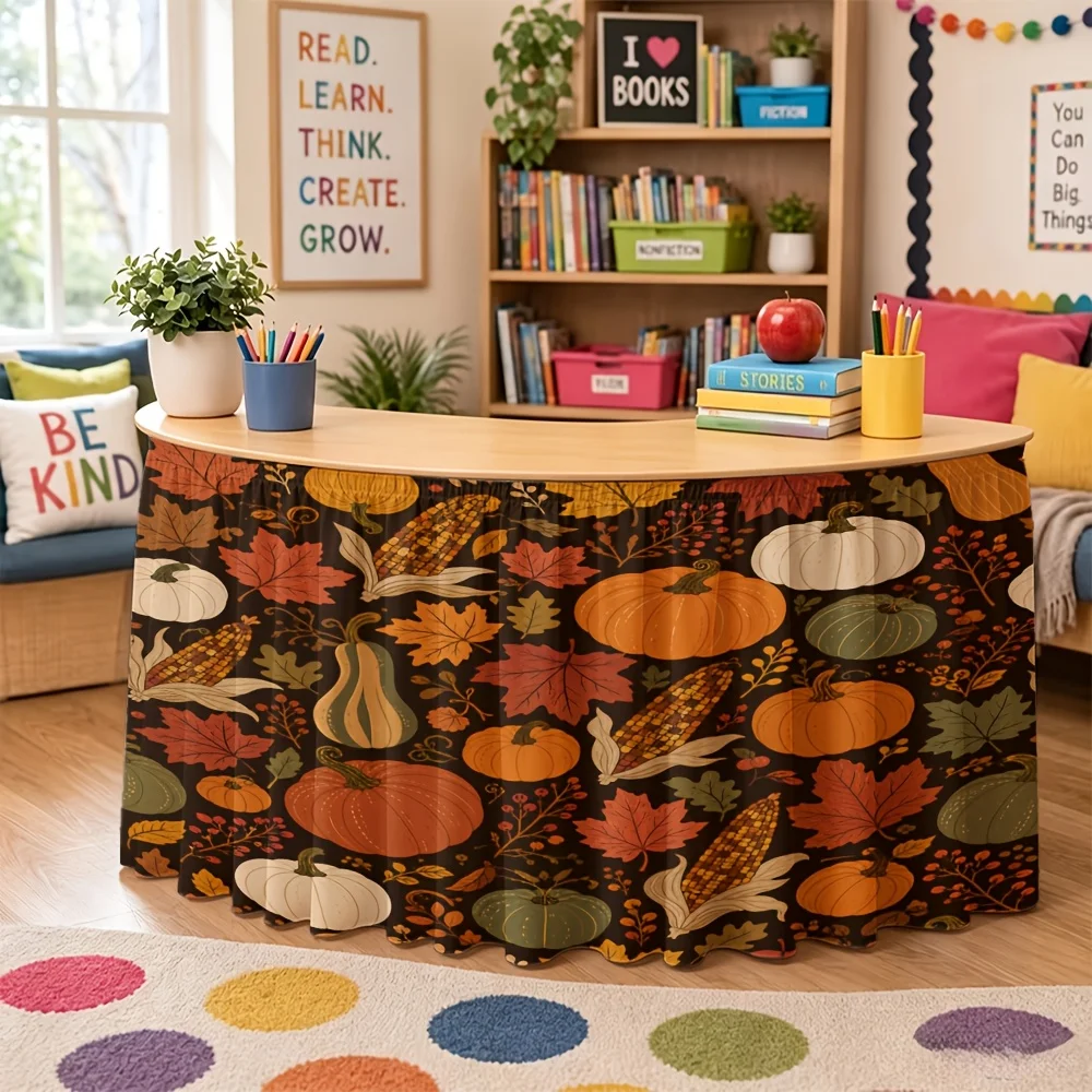 Halloween, Christmas, back-to-school season, a table dress, 1-piece pumpkin, maple leaf corn and other printed elements