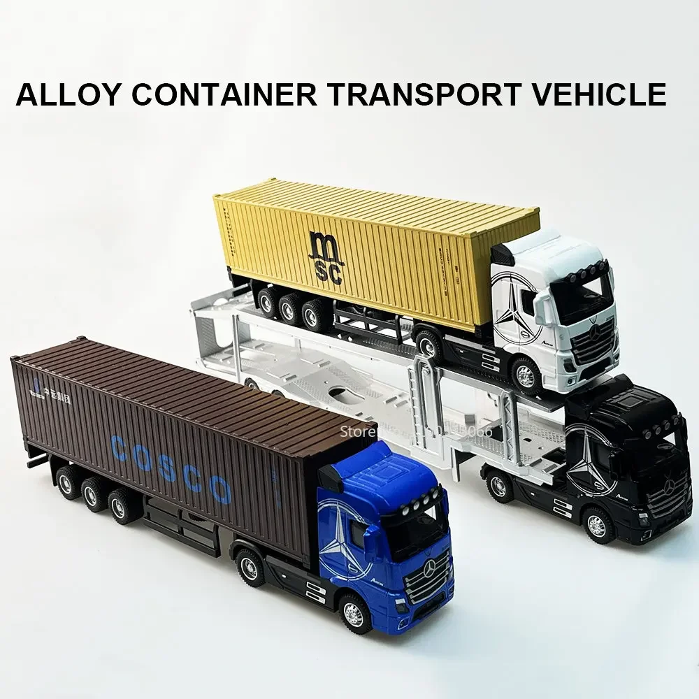 1:50 Large Alloy Diecast Truck Head Model Container Toy Simulation Sound Light Pull Back Engineering Transport Vehicle Kids Gift