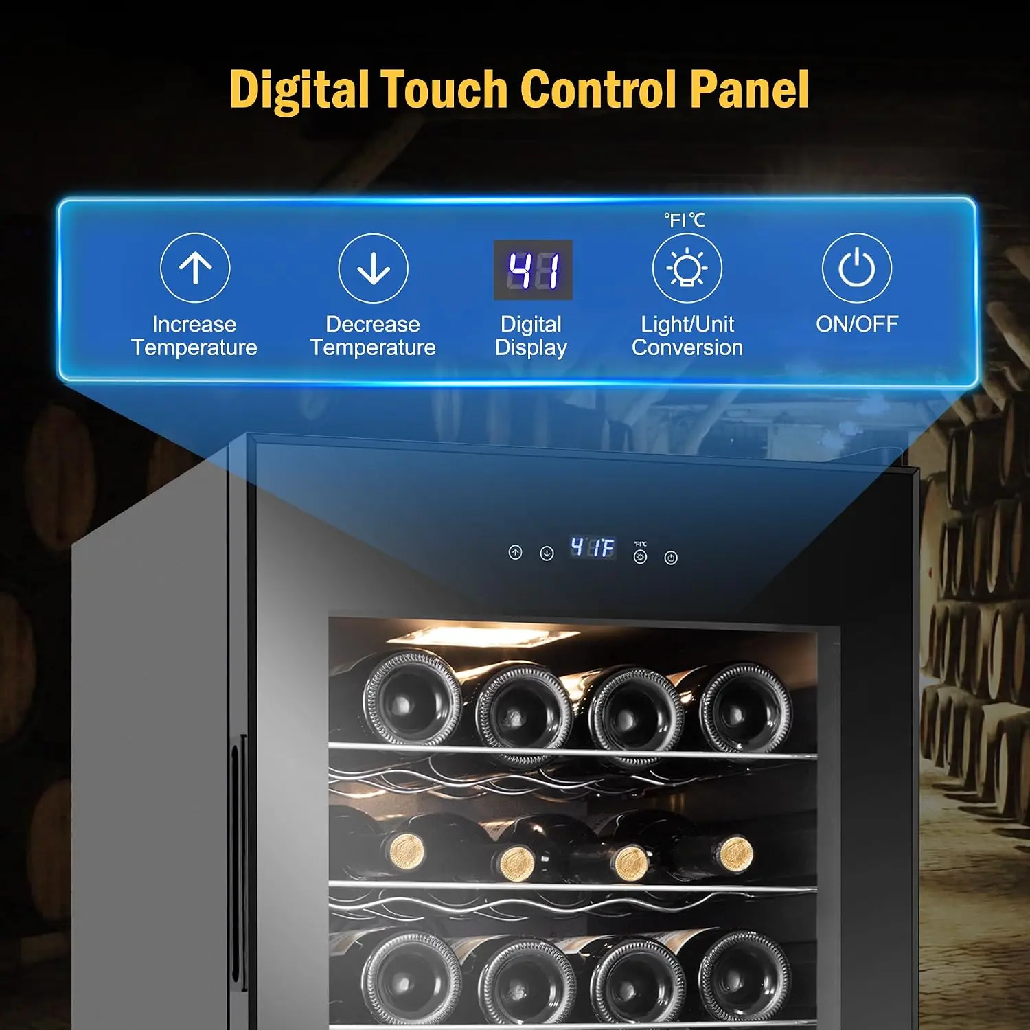Wine Fridge 24 Bottles, Small Wine Cooler Refrigerator Freestanding with Digital Temperature Control Safety Lock, Frost, Custom - view 3