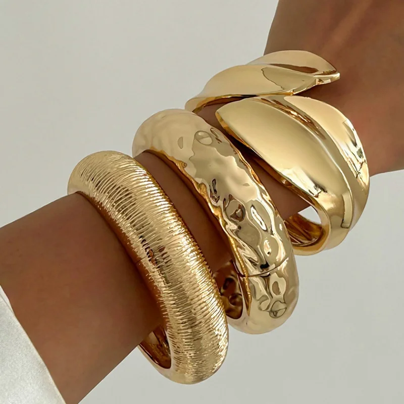 ديزي جديد الشرير يترك واسعة الكفة أساور أساور موضة خمر الذهب الفضة اللون هندسية المعادن الربيع أساور النساء الرجال #1