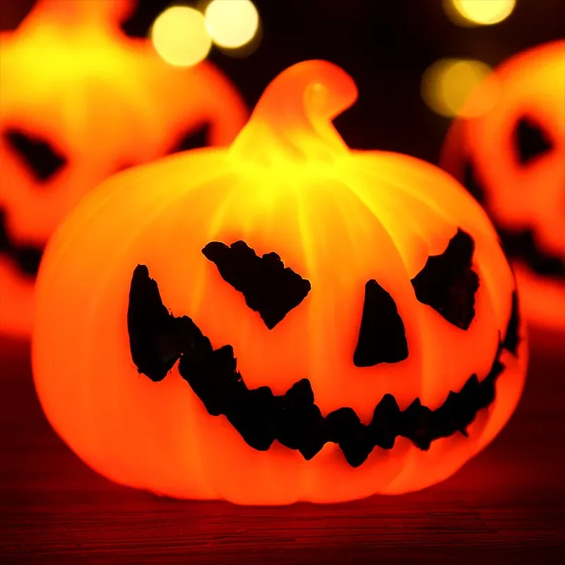 Mini Halloween Pumpkin Led Plastic Pumpkin Ghost Lamp Trick Or Treat Halloween Party Decoration Props Kids Toy