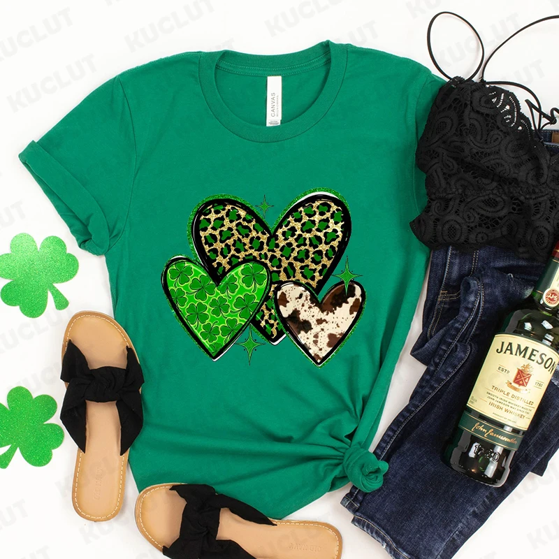 Fashion St Patricks Day T Shirt for Women Harajuku Tees Lucky Four Leaf Clover Graphic Y2k Tops Female Aesthetic Clothing