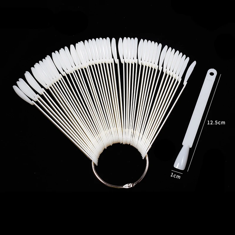 50 pçs dicas falsas para exibição da arte do prego claro natureza preto acrílico ventilador swatch gel unha polonês mostrando prateleira prática manicure ferramenta