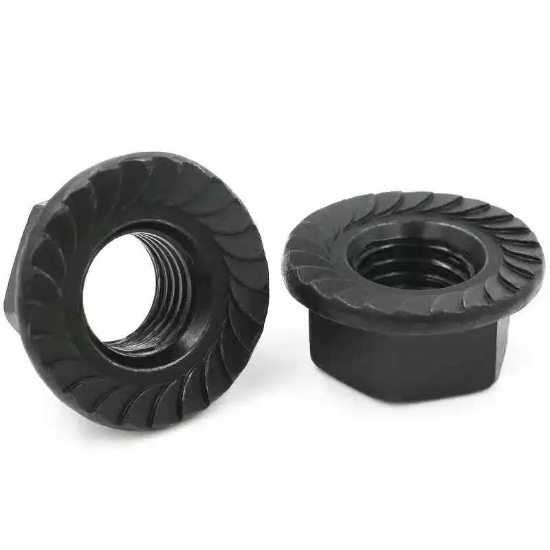AXK  Black Flange Nut  Assortment Kit M3-M12 Hexagon Carbon Steel Serrated Spinlock Flange Lock Nut Set DIN6923 CNA Turning