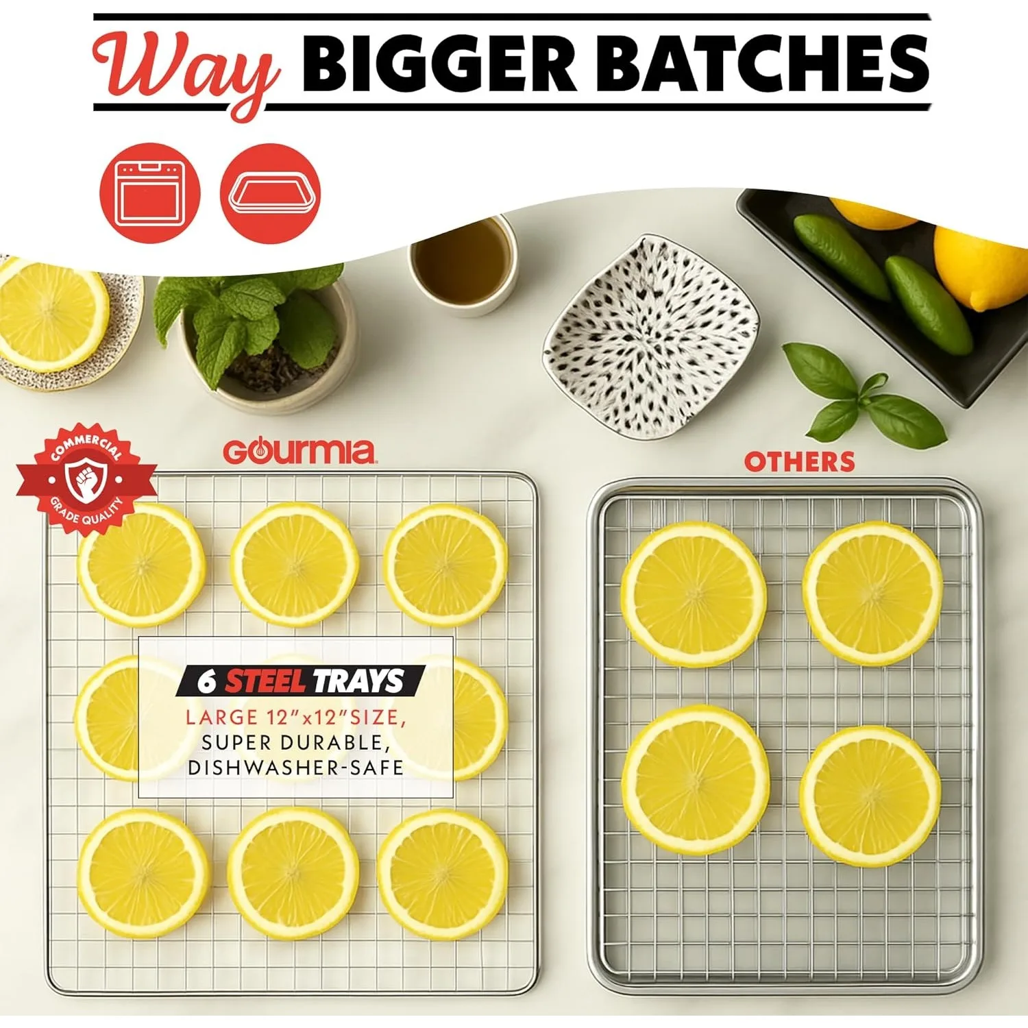 Digital Food Dehydrator – 6 Stainls Steel Trays, 360° Airflow, One-Touch Prets, Adjustable Temp 95–165°F, Timer, Glass Door