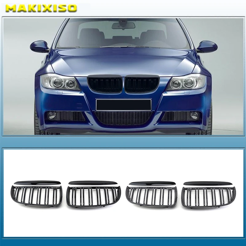 Vordere Nierengrill-Haubengrills – Doppellinie für BMW E90 E91 323I 328I 335I 330I 325I 3-Serie 2005–2008 (glänzend schwarz)