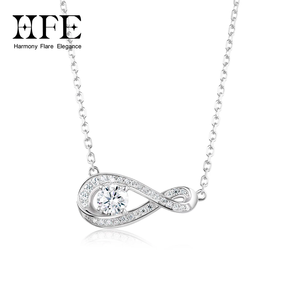 HFE Infinity Symbol Moissanite Necklace for Women Sparkling Diamond Pendant S925 Silver Valentine Birthday Wedding Jewelry Gift