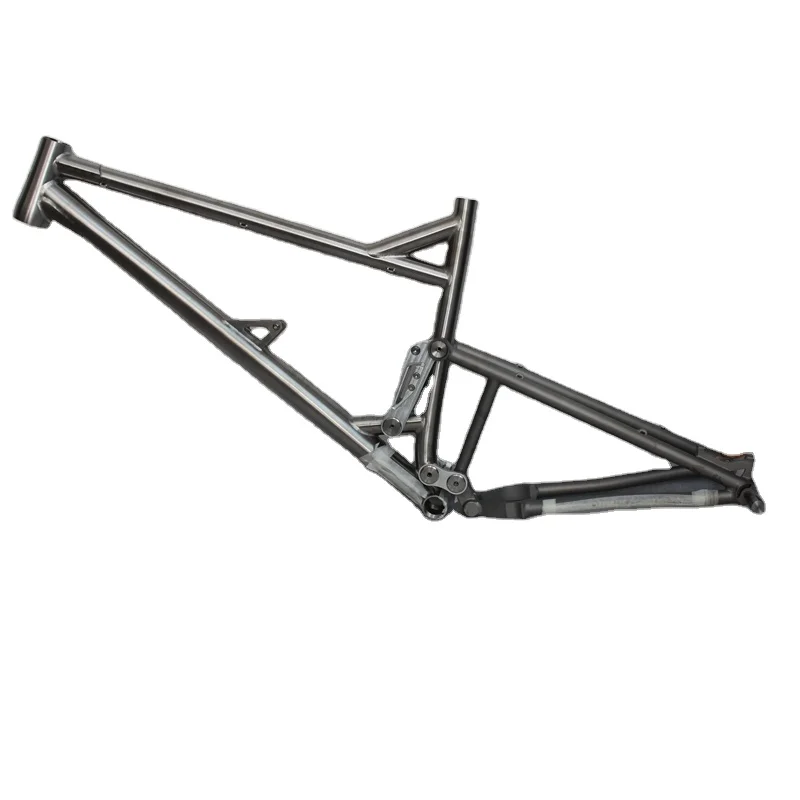 Custom Titanium Full Suspension Bicycle Frame Made Titan Suspension Bike Frame OEM Soft Tail Bike Frame With 142 Dropouts